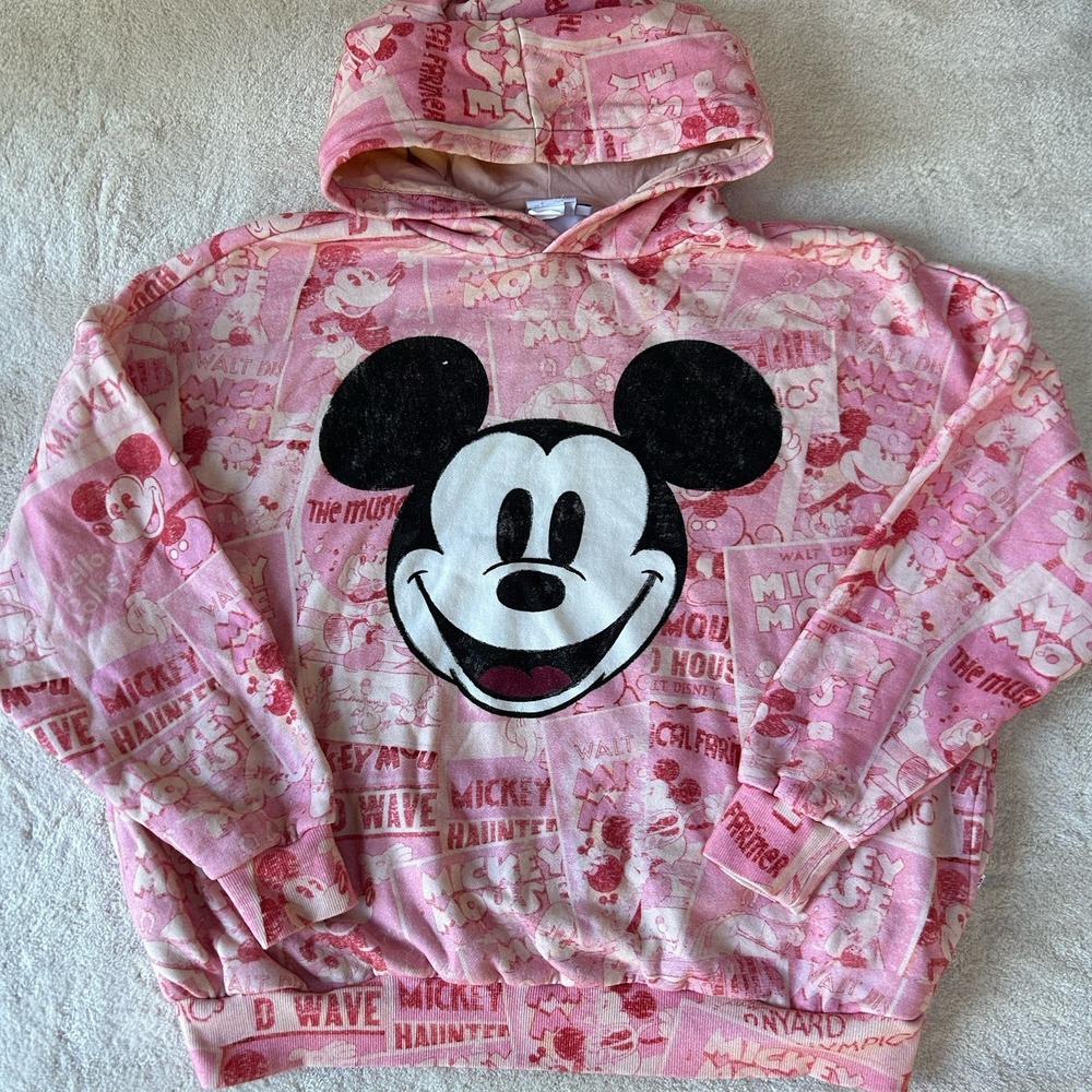 Desigual X Disney Retro Mickey Mouse Oversized Hoodie Size Small Pink Worn Once